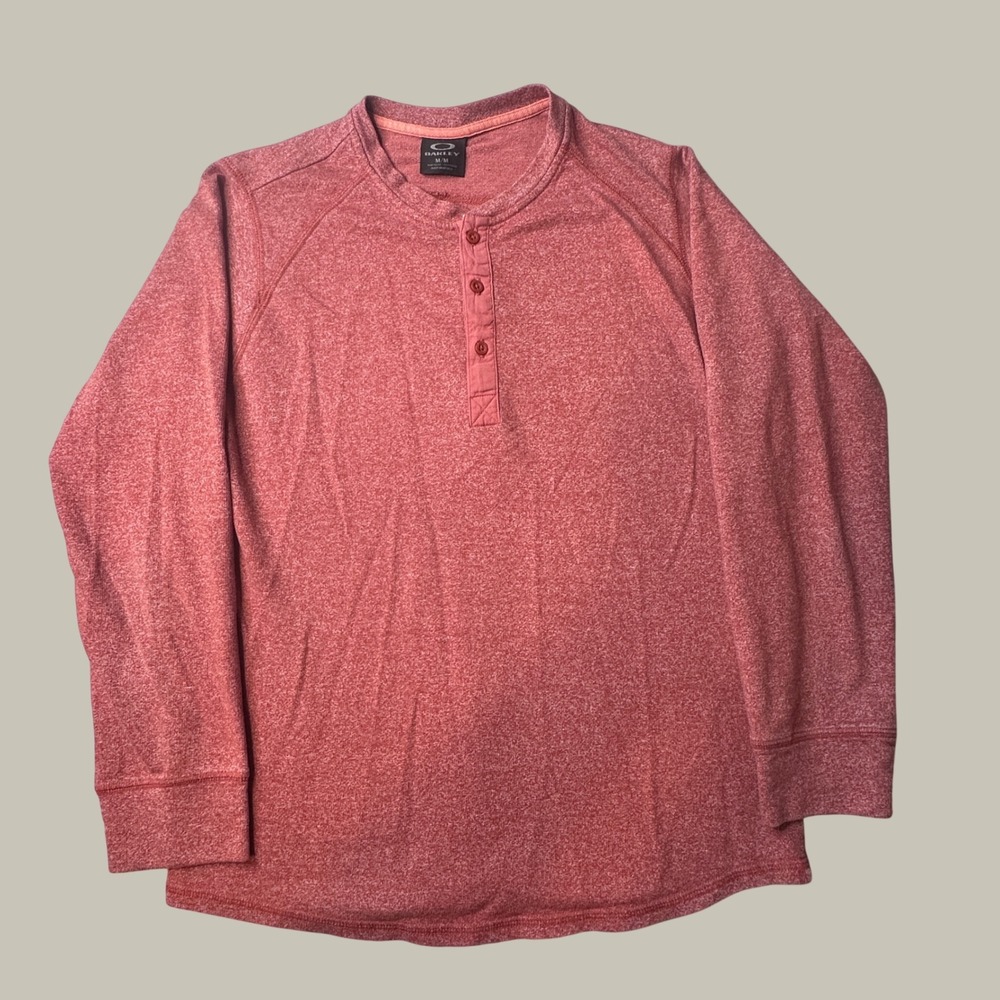 Oakley Henley Shirt Men Medium Red Heathered Long Sleeve Button-Down EXCELLENT
